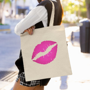 Hot Pink Kiss Print Tote Bag
