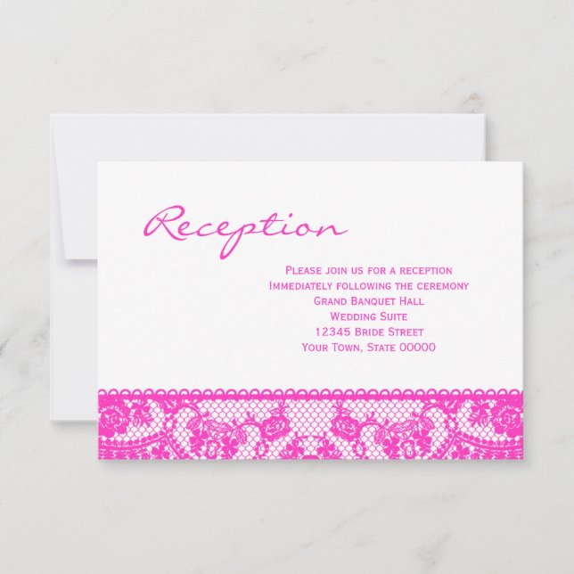 Hot Pink Lace and White Reception Info Card (Front)