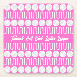 Hot Pink Ladies Golf League Party Square Paper Coaster