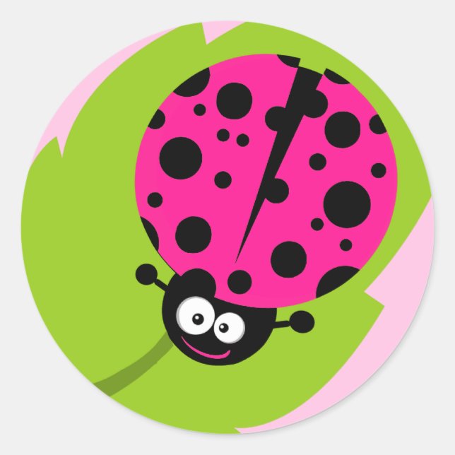Hot Pink Ladybug Classic Round Sticker (Front)