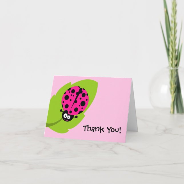 Hot Pink Ladybug Thank You Card (Front)