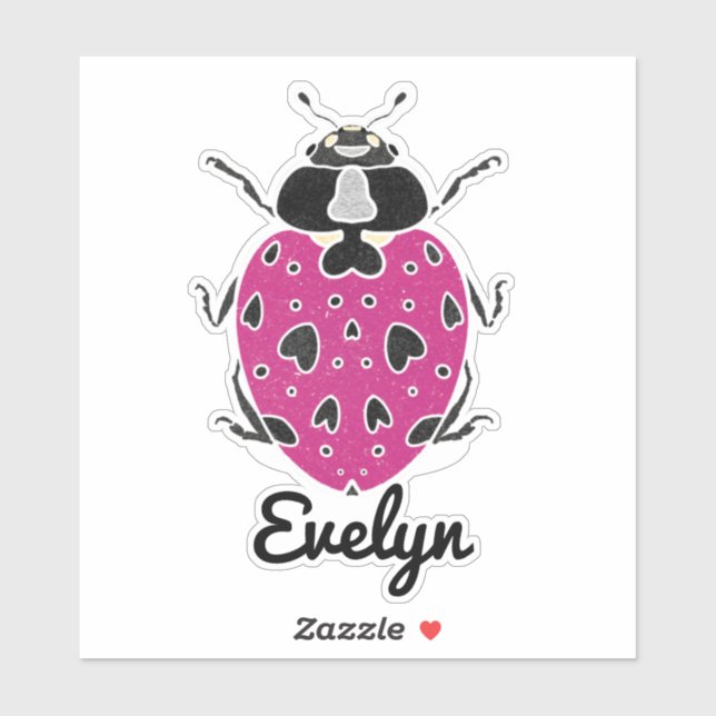 Hot Pink Ladybug with Name Sticker (Sheet)