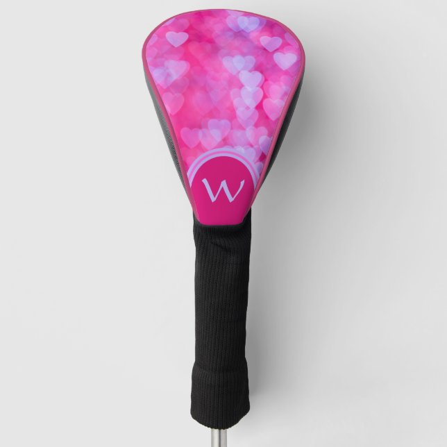 Hot Pink & Lavender Hearts Personalised Golf Head Cover (Front)