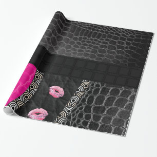Hot Pink Leather Lips Wrapping Paper