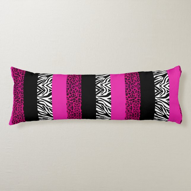 Hot Pink Leopard and Zebra Animal Print Body Cushion (Front)