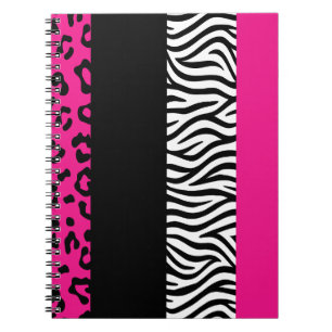 Hot Pink Leopard and Zebra Animal Print  Notebook