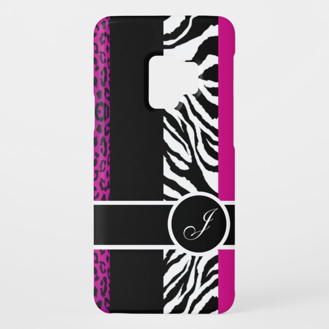 Hot Pink Leopard and Zebra Monogram Animal Print Case-Mate Samsung Galaxy Case (Back)