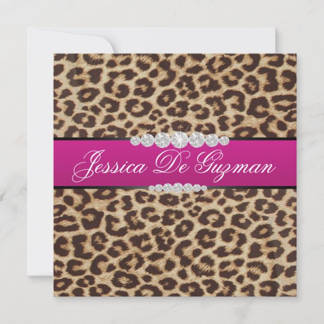 Hot pink Leopard Debut Invitation (Front)