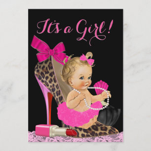 Hot Pink Leopard High Heel Shoe Baby Shower Invitation