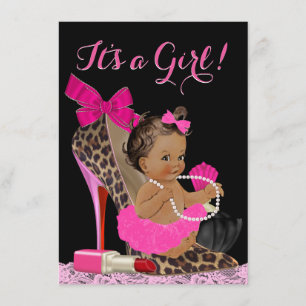Hot Pink Leopard High Heel Shoe Ethnic Baby Shower Invitation