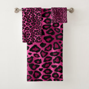 Hot Pink Leopard Pattern Bath Towel Set