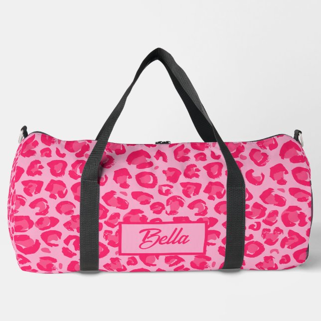 Hot Pink Leopard Pattern Duffle Bag (Front)