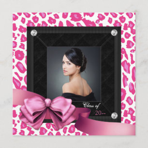 Hot Pink Leopard Photo Graduation Announcements