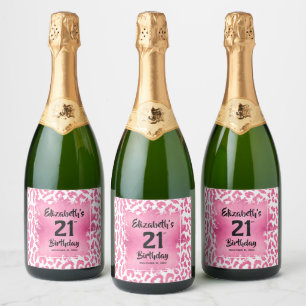 Hot Pink Leopard Print 21st Birthday Personalised Sparkling Wine Label