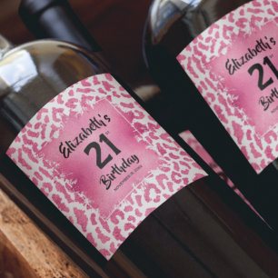 Hot Pink Leopard Print 21st Birthday Personalised Wine Label