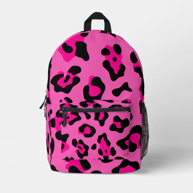 hot pink leopard print animal cheetah pattern printed backpack (Front)