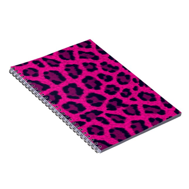 Hot Pink Leopard Print Animal Pattern Spiral Notebook (Right Side)