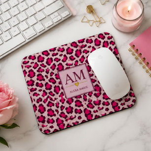 Hot Pink Leopard Print Blush  Glam Animal Print Mouse Pad