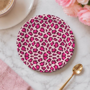 Hot Pink Leopard Print Blush Glam Animal Print Paper Plate