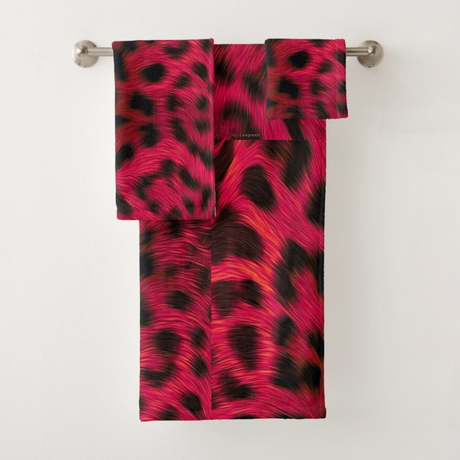 Hot Pink Leopard Print Faux  Bath Towel Set (Insitu)