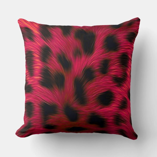 Hot Pink Leopard Print Faux  Cushion (Front)