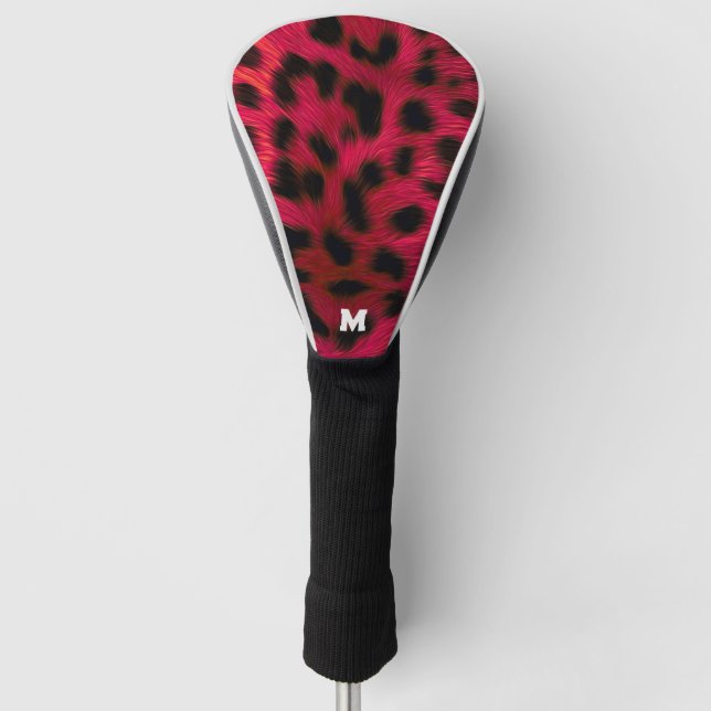 Hot Pink Leopard Print Faux  Golf Head Cover (Front)