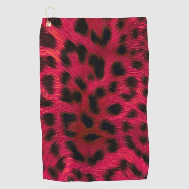 Hot Pink Leopard Print Faux  Golf Towel (Front)