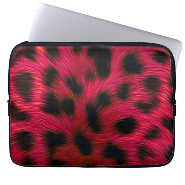 Hot Pink Leopard Print Faux  Laptop Sleeve (Front)