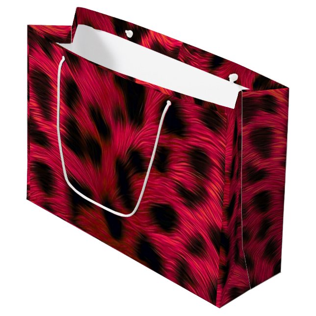Hot Pink Leopard Print Faux  Large Gift Bag (Front Angled)