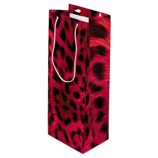 Hot Pink Leopard Print Faux  Wine Gift Bag (Front Angled)