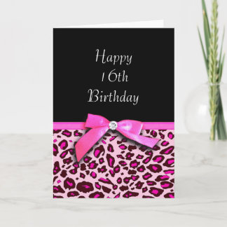 Hot pink leopard print Happy Sweet 16th Birthday Card