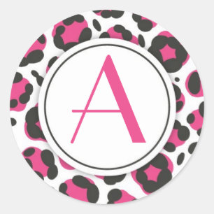 Hot Pink Leopard Print Monogram Sticker