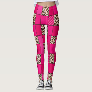 Hot Pink Leopard Print Patchwork Leggings