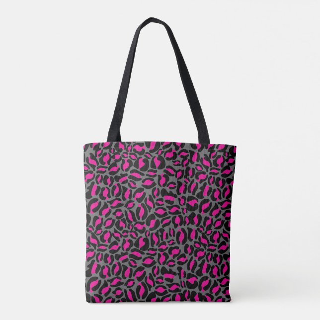 Hot Pink Leopard Print Pattern Safari Jungle Tote Bag (Back)