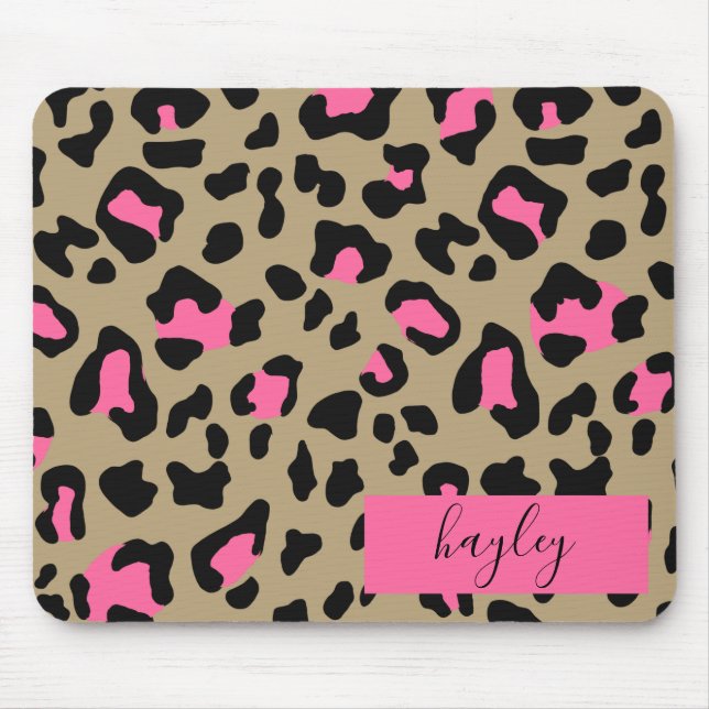 Hot Pink Leopard Print Personalised Mouse Pad (Front)