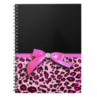Hot pink leopard print ribbon bow graphic spiral notebook