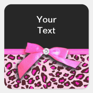 Hot pink leopard print ribbon bow graphic square sticker