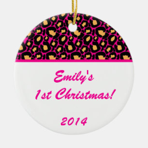 Hot Pink Leopard Spot Personalised Name Ornament