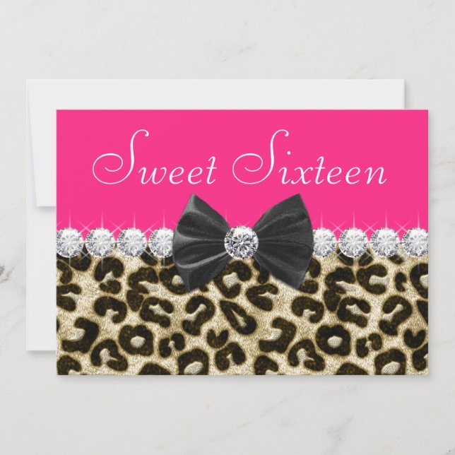 Hot Pink Leopard Sweet Sixteen Party Invitation (Front)