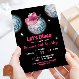 Hot Pink Let's Party Discoball Cowgirl Birthday Invitation