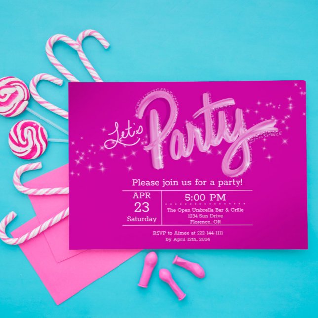 Hot Pink Let's Party Invitation (Creator Uploaded)