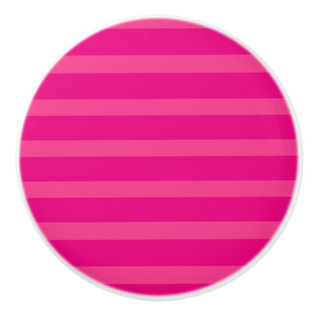 Hot Pink & Light Pink Punch Bright Bold Stripes Ceramic Knob (Front)