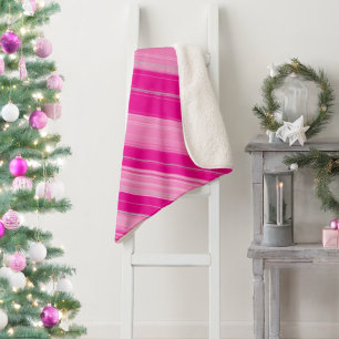 Hot Pink Light Pink & Silver Candy Cane Stripe Sherpa Blanket