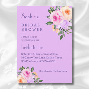 Hot Pink Lilac Bright Floral Roses Bridal Shower Invitation