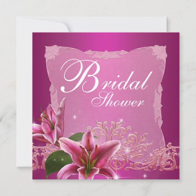 Hot Pink Lily Bridal Shower Invitations (Front)