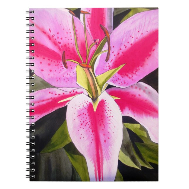 Hot Pink lily flower watercolor pop art painting Notebook (Front)