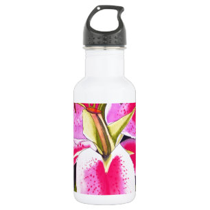 Hot pink lily Tenerife pop art watercolor flower 532 Ml Water Bottle