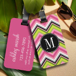 Hot Pink, Lime and Black Chevron Pattern Monogram Luggage Tag<br><div class="desc">A bold,  graphic zig zag design in fresh,  cheerful colours. I call this Flamingo Chevrons because of the colourful green and magenta colours. If you need to adjust the monograms,  click on the customise it button and make changes.</div>