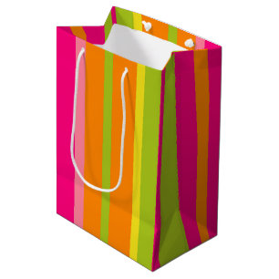 Hot Pink, Lime Green, and Orange Vertical Stripes Medium Gift Bag