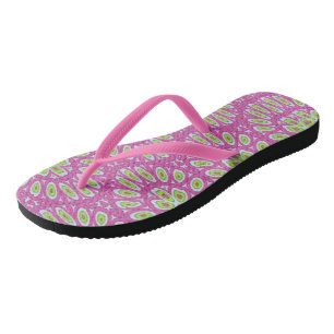 Hot Pink, Lime Green and White Pop Art Jandals